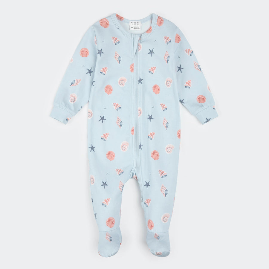 Shells Print on Powder Blue Sleeper