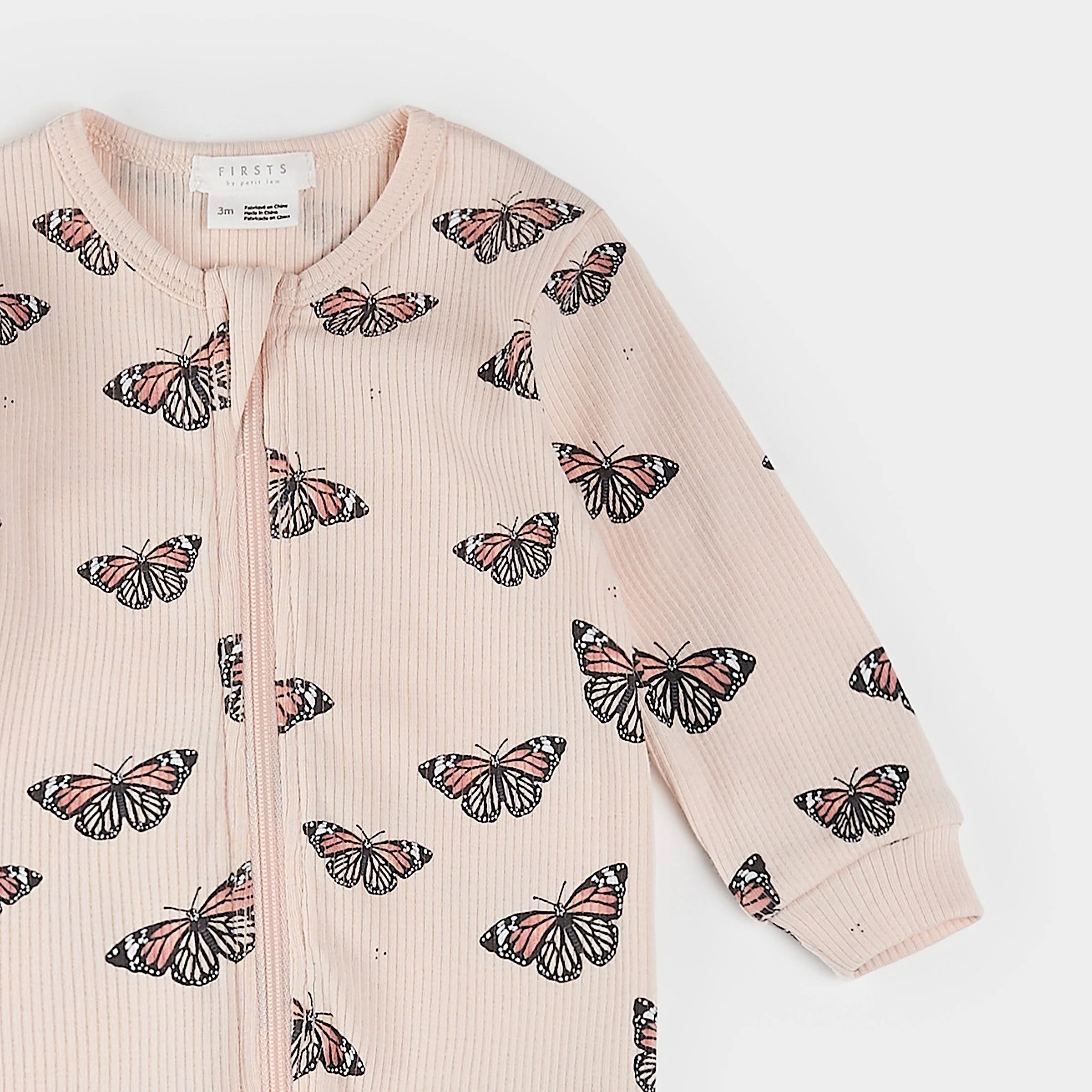 Monarch Print on Ribbed Cherry Blossom Sleeper