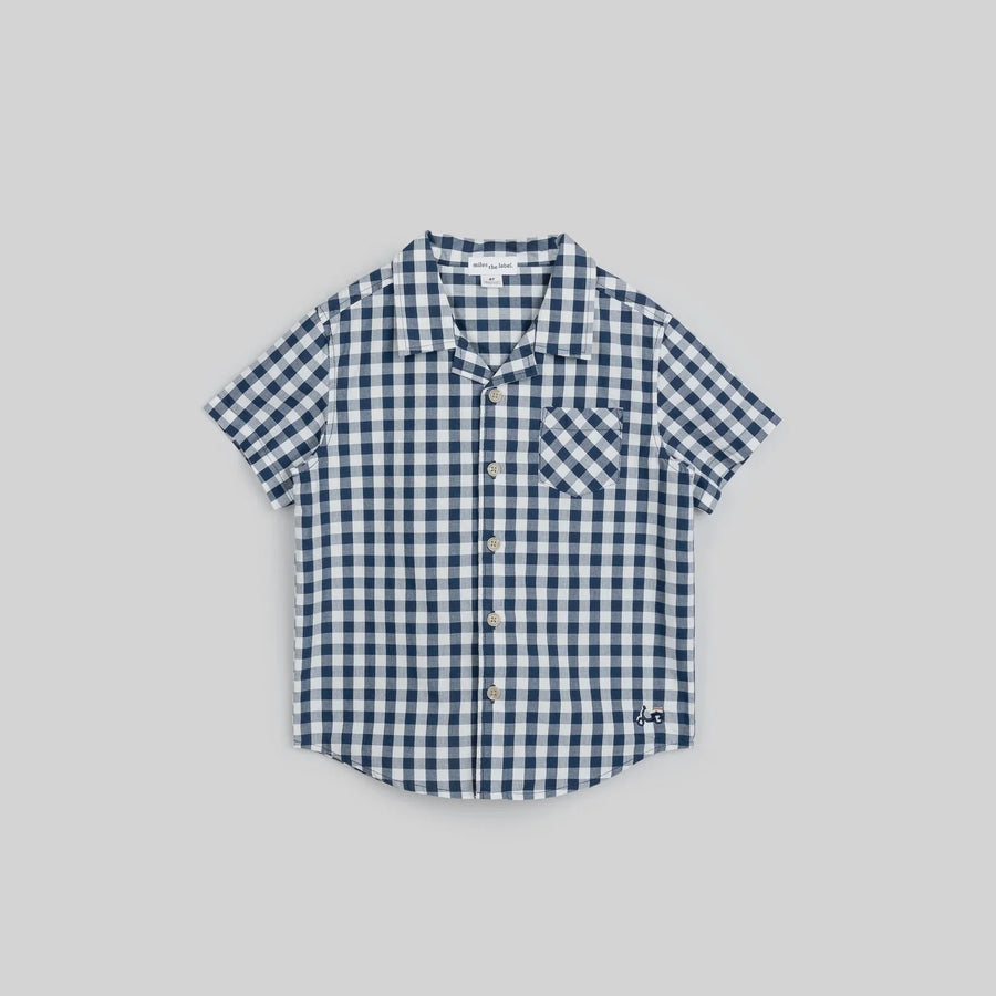 Navy Plaid Button