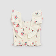 Bows and Bouquets on Ivory Smocked Ruffled Top