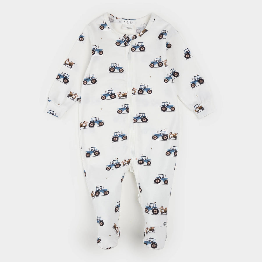 Tractor Ride Print on Off-White LunaKnit Sleeper