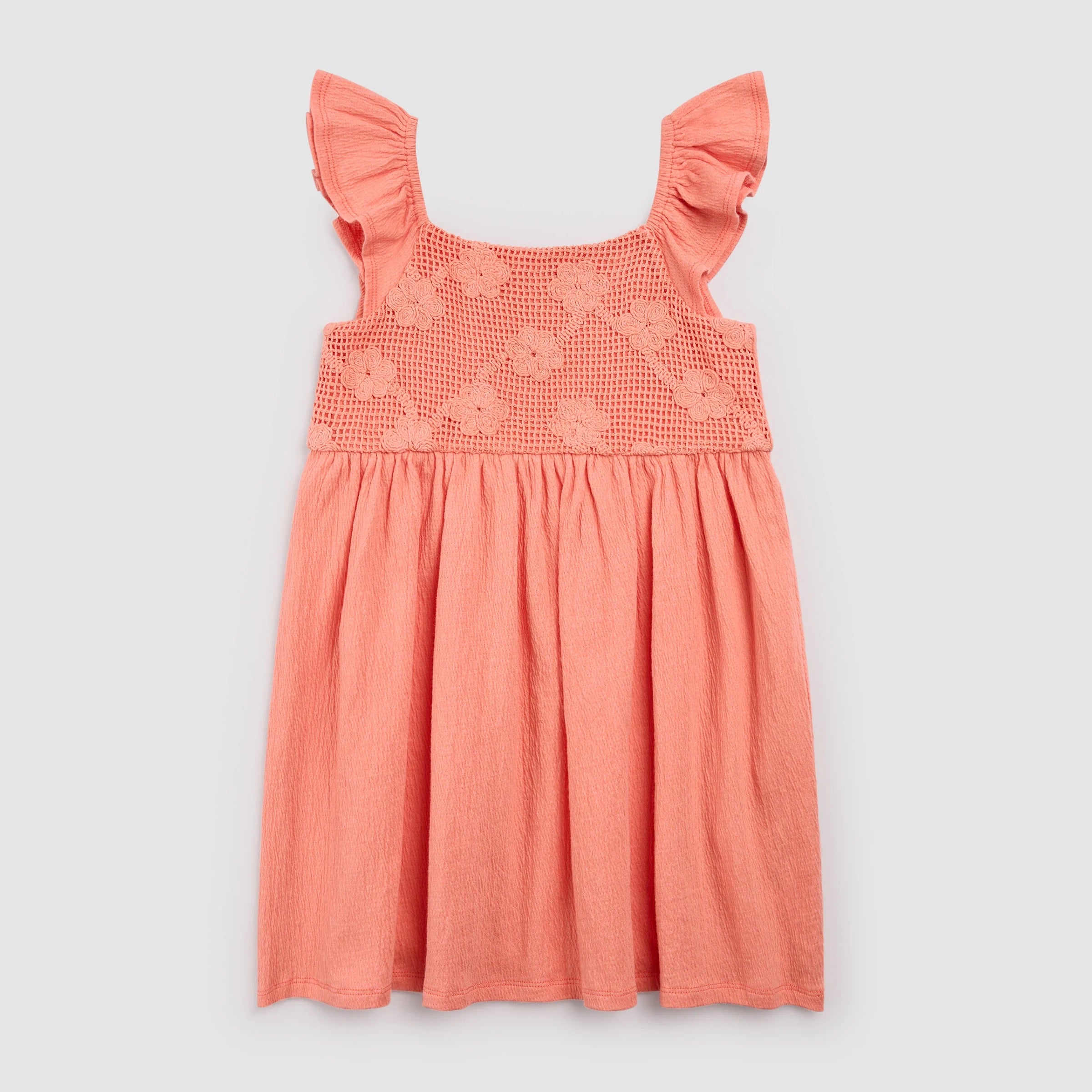 Coral Ruffled Sleeve Dress