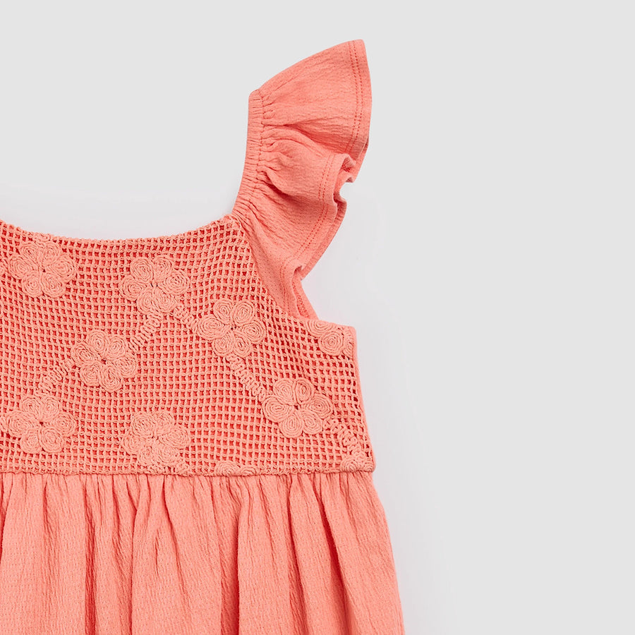 Coral Ruffled Sleeve Dress