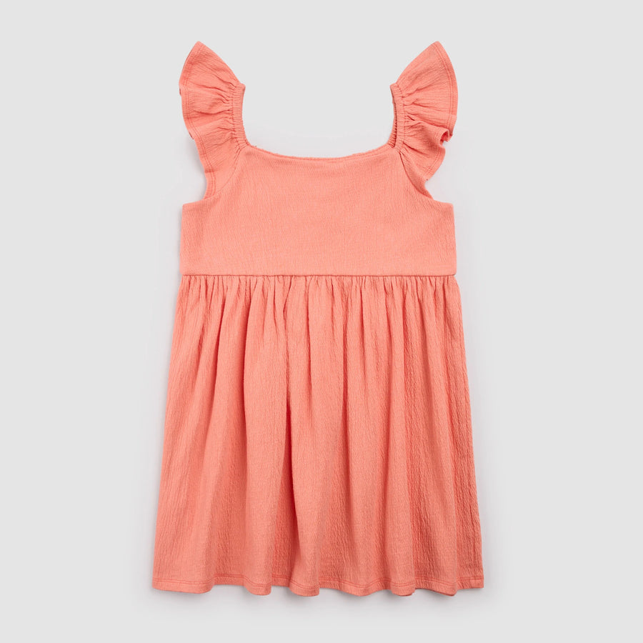 Coral Ruffled Sleeve Dress