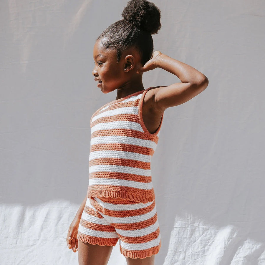 Apricot & Birch Striped Crochet Knit Tank Top
