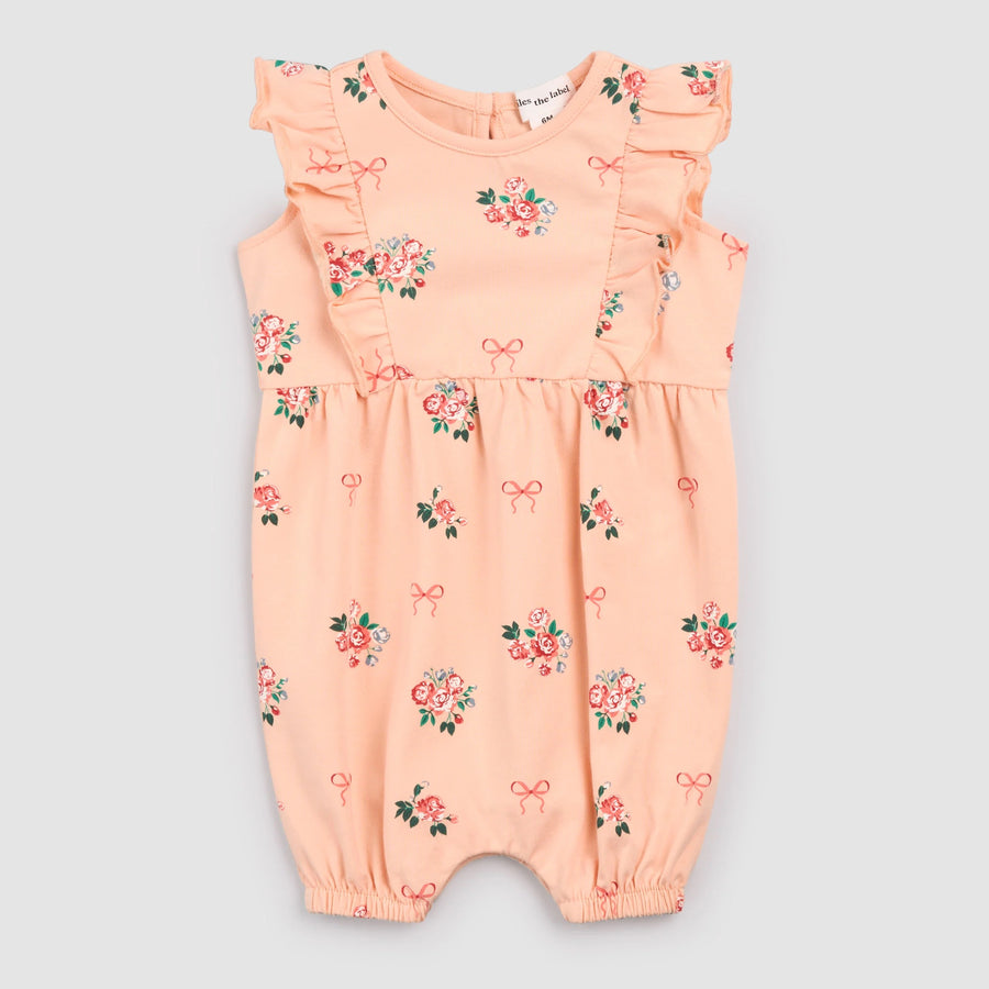 Bows and Bouquets on Peach Ruffled Playsuit