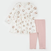 Horseshoe Print on Ribbed Dress Set