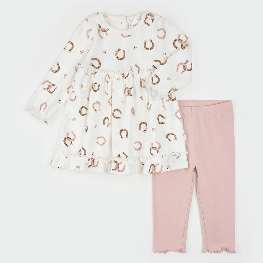 Horseshoe Print on Ribbed Dress Set