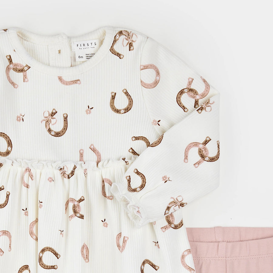 Horseshoe Print on Ribbed Dress Set