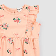 Bows and Bouquets on Peach Ruffled Playsuit