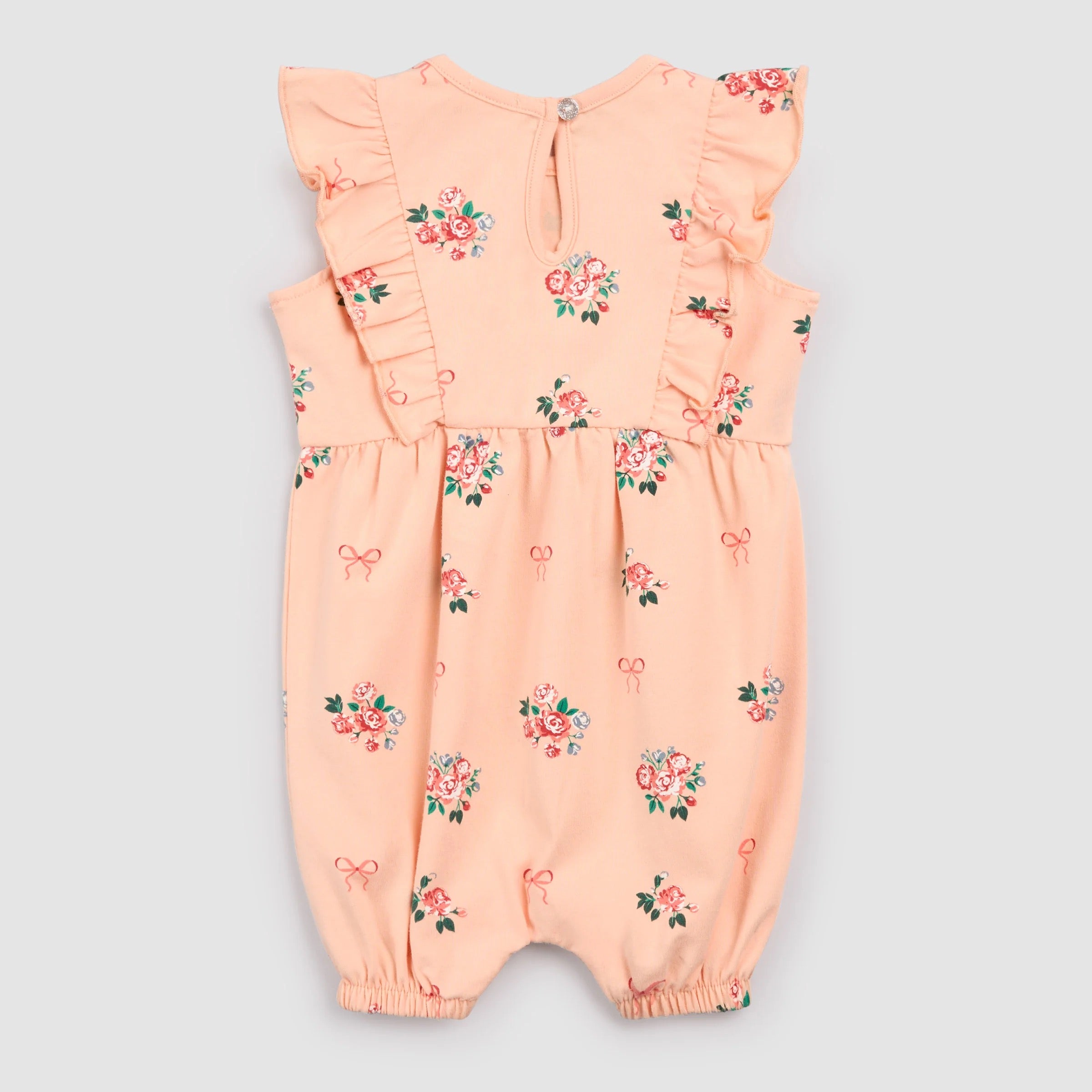 Bows and Bouquets on Peach Ruffled Playsuit