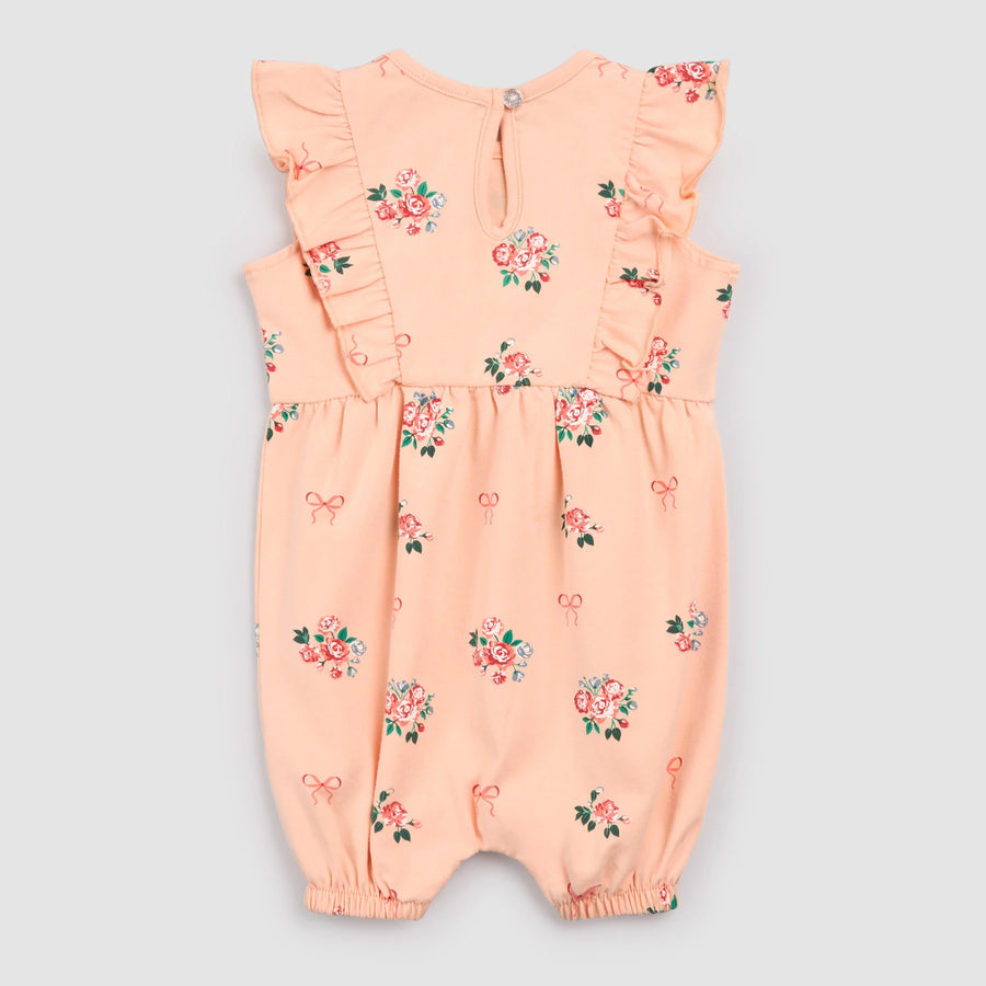 Bows and Bouquets on Peach Ruffled Playsuit