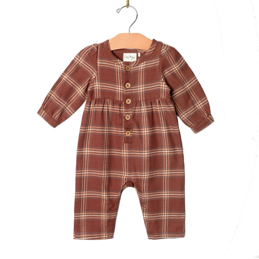 Rust Flannel Henley Romper