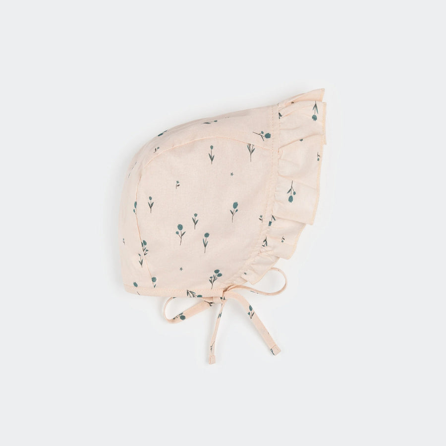 Blue Tulips Print on Light Pink Bonnet Hat