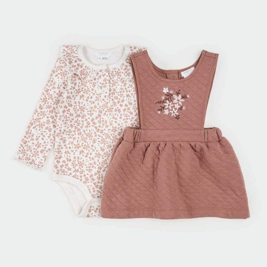 Floral Terracotta Quilted Overall Dress