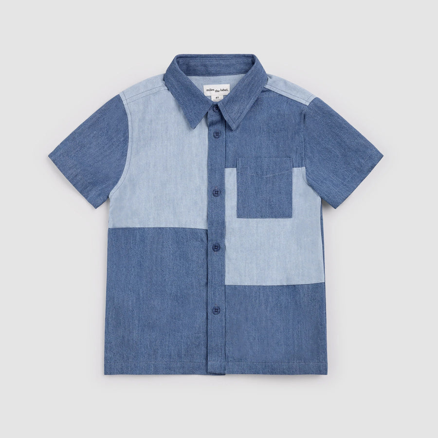 Patchwork Chambray Short Sleeve Shirt