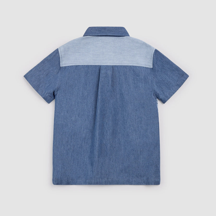 Patchwork Chambray Short Sleeve Shirt