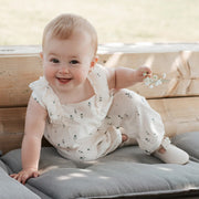 Blue Tulips Print on Light Pink Cross Hatch Playsuit
