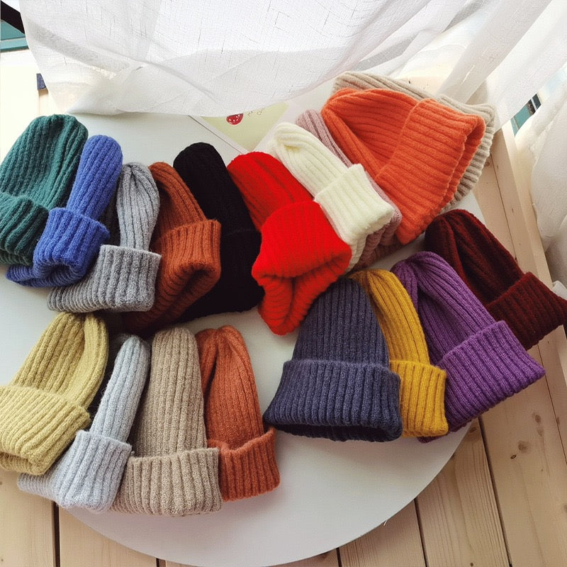 Solid Color Knitted Warm Hat Family Beanies