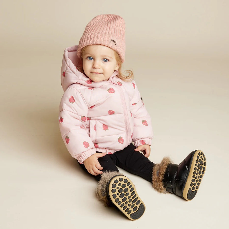 Strawberry Print on Rose Hooded Packable