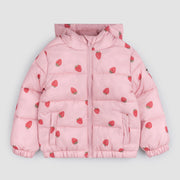 Strawberry Print on Rose Hooded Packable