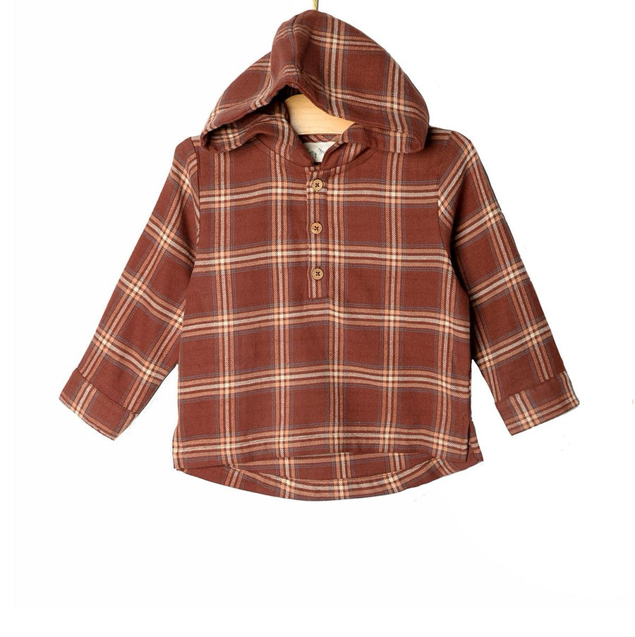 Rust Flannel Hooded Henley Shirt