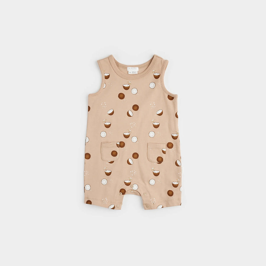 Coconut Print on Brown Sleeveless Romper