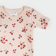 Strawberry Print on Soft Pink Ribbed PJ Set