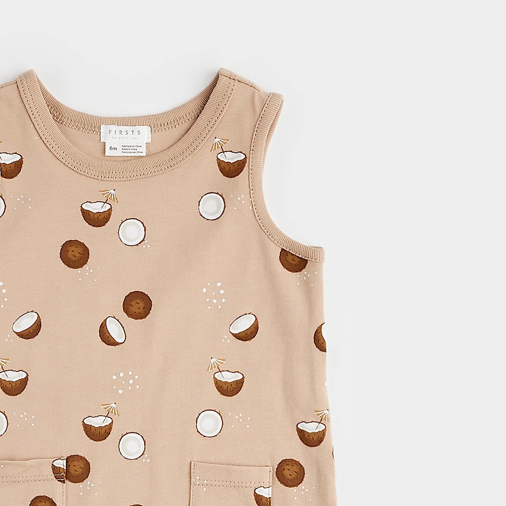 Coconut Print on Brown Sleeveless Romper