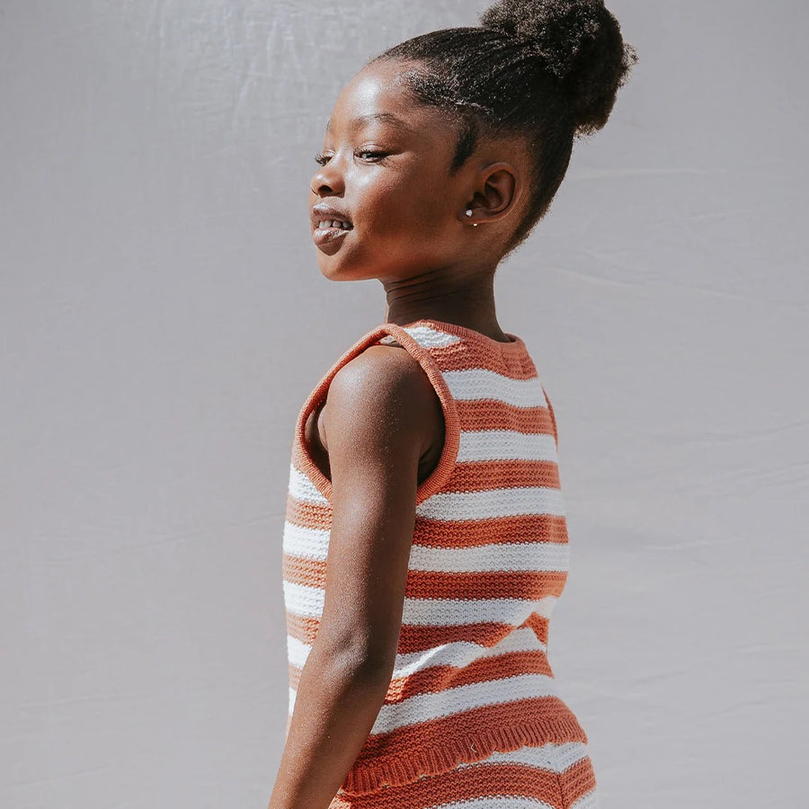 Apricot & Birch Striped Crochet Knit Tank Top