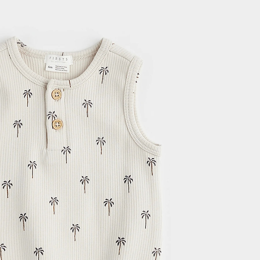 Palm Tree Print on Ribbed Bodysuit