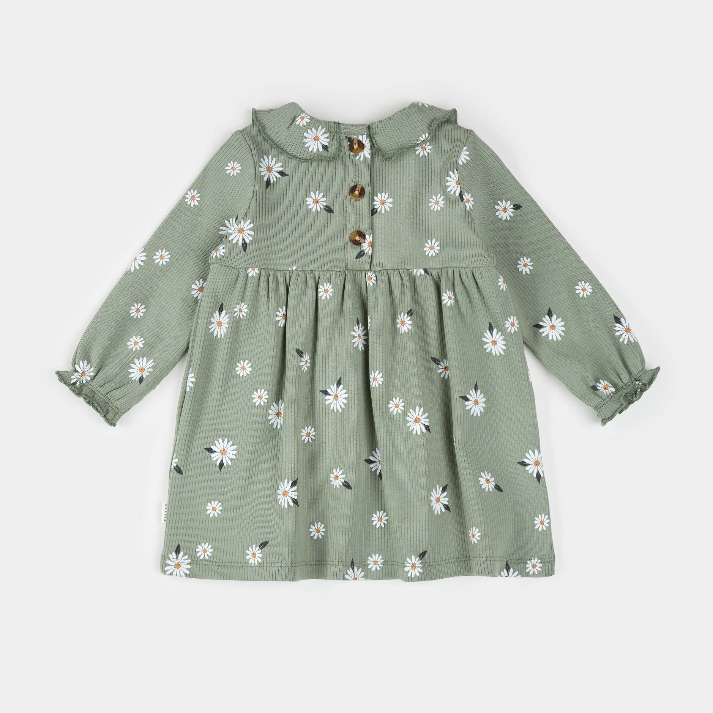 Daisy Print on Sage Green Ribbed Dress Set