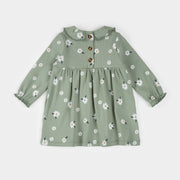 Daisy Print on Sage Green Ribbed Dress Set