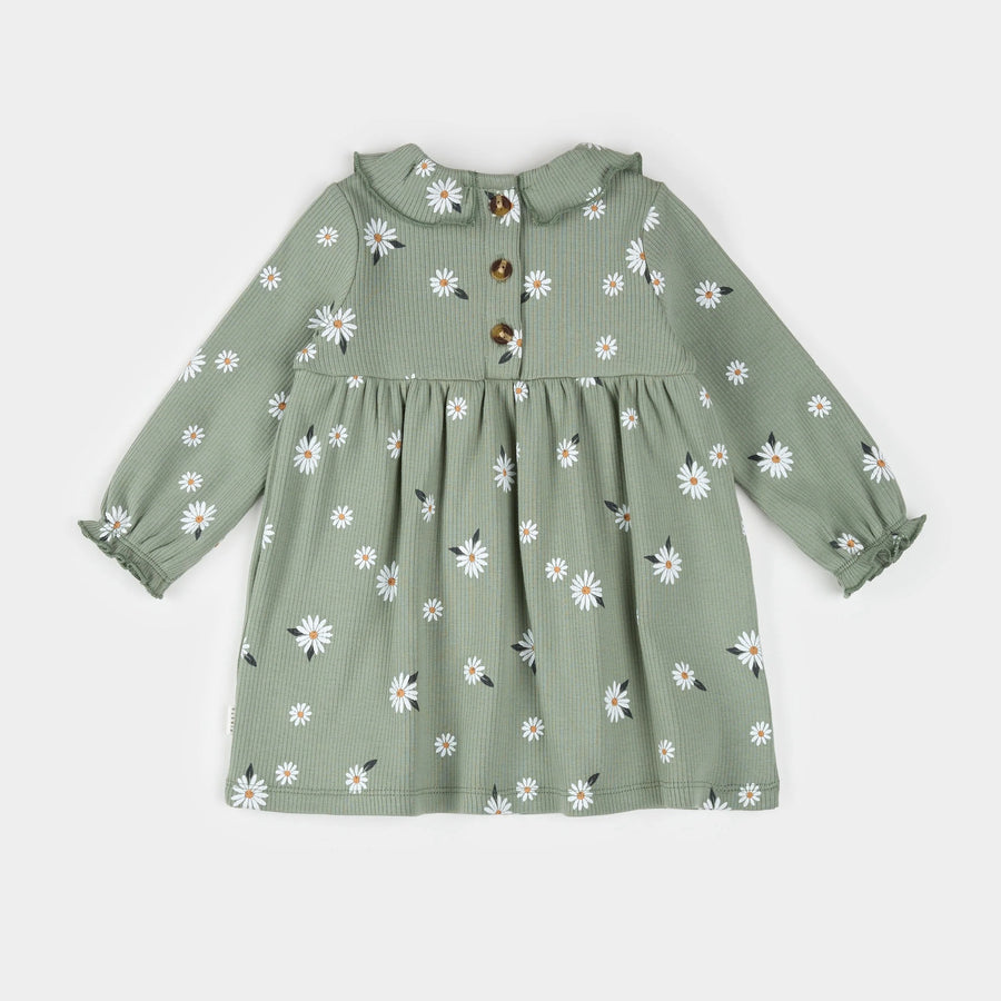 Daisy Print on Sage Green Ribbed Dress Set