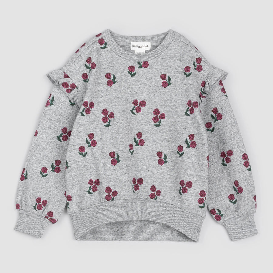 Roses Print on Heather Grey Sweatshirt