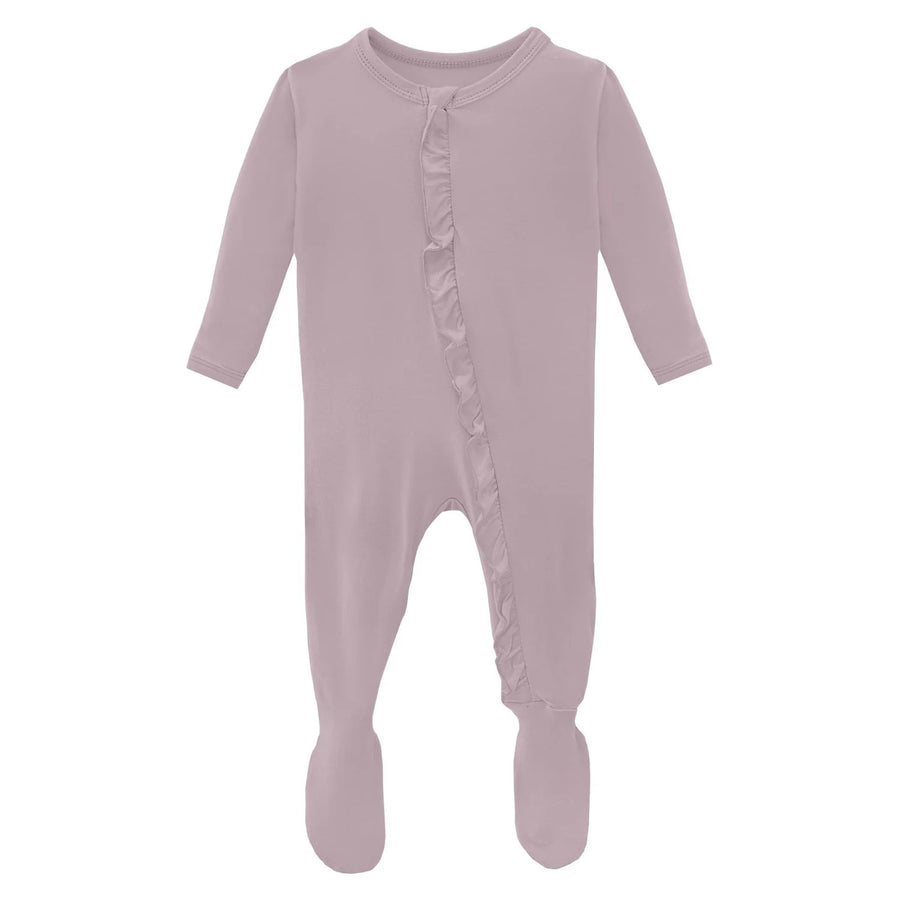 Layette Ruffle Footie with 2 Way Zipper in Sweet Pea