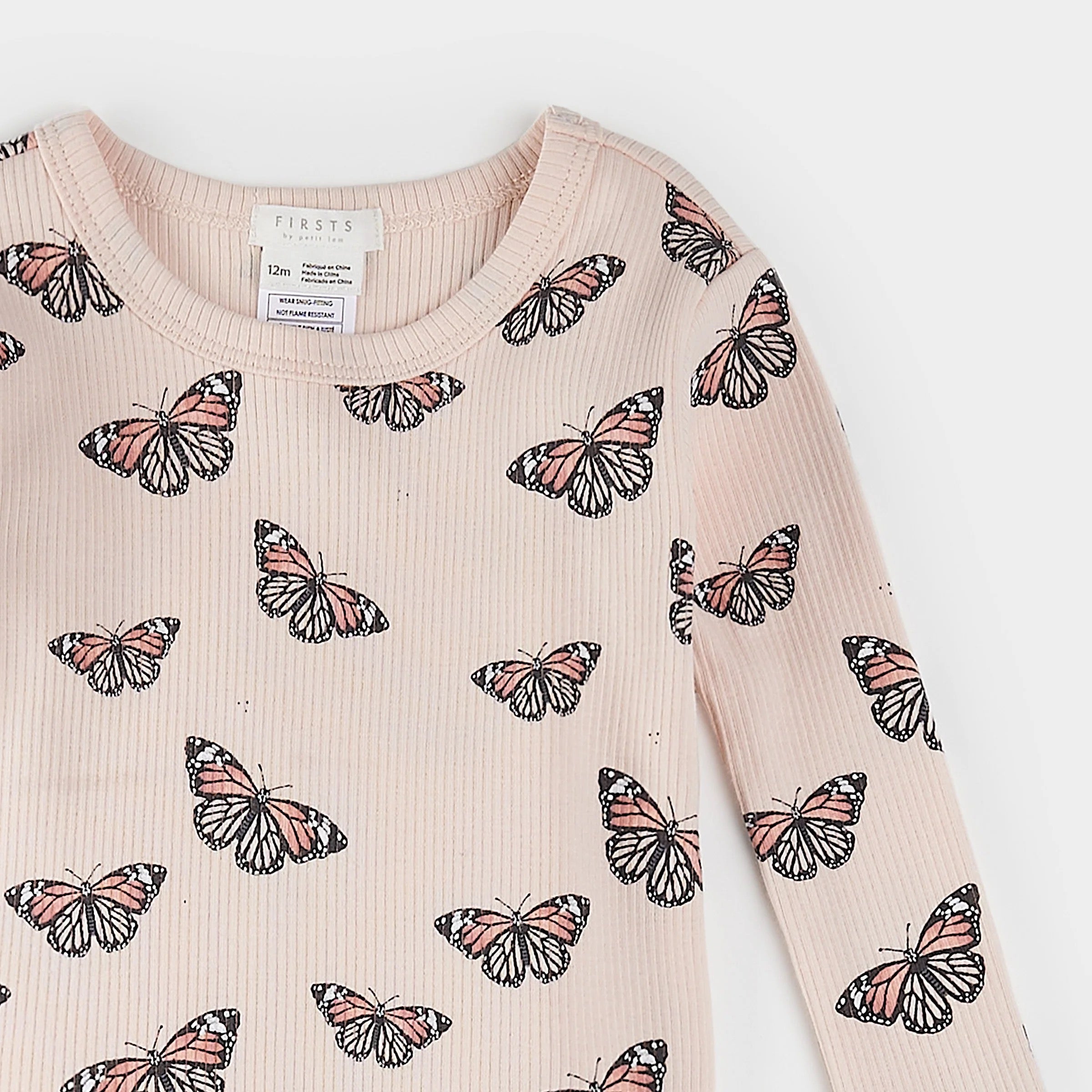 Monarch Print on Ribbed Cherry Blossom PJ Set
