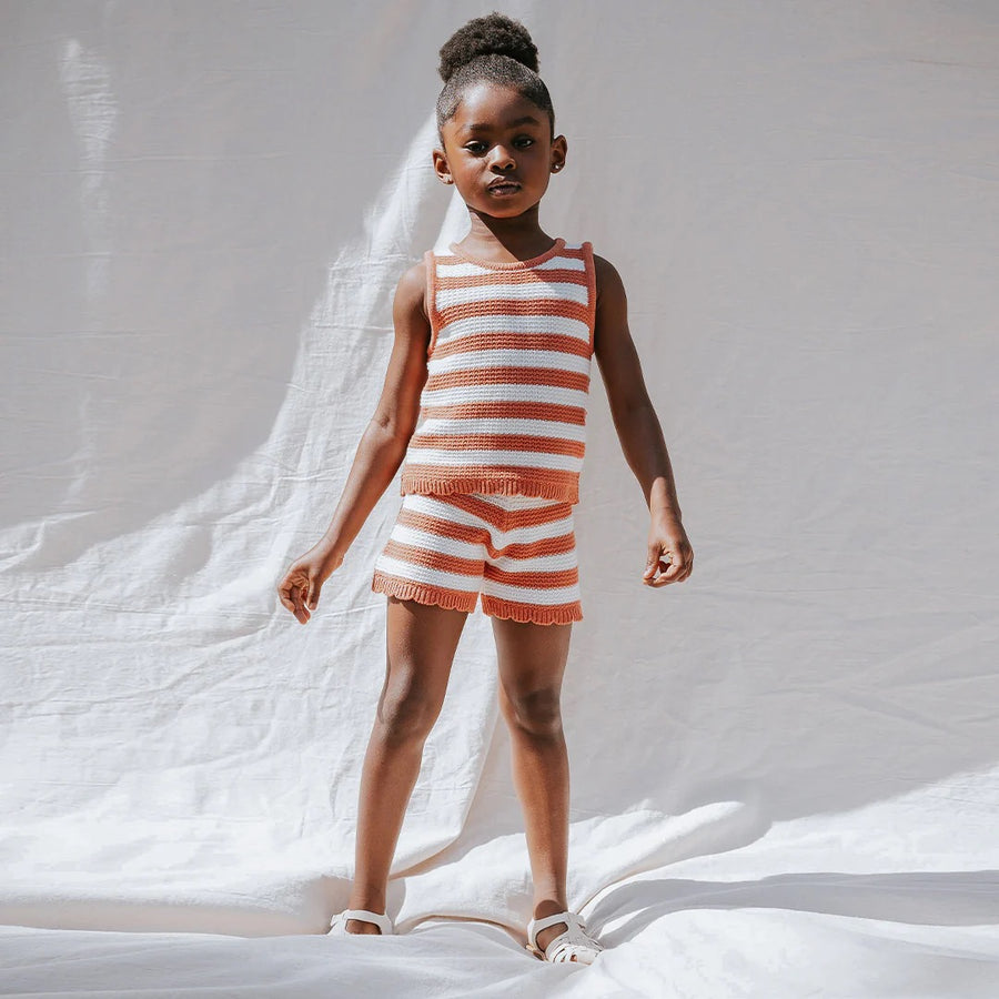 Apricot & Birch Striped Crochet Knit Tank Top