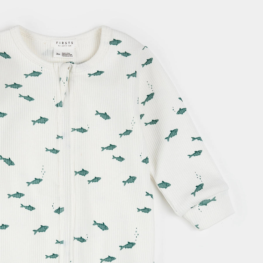 Little Fishes on Ivory Ribbed Sleeper