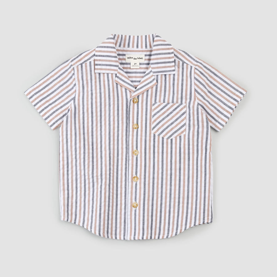 Rosewood & Navy Stripe Short-Sleeve Seersucker Shirt