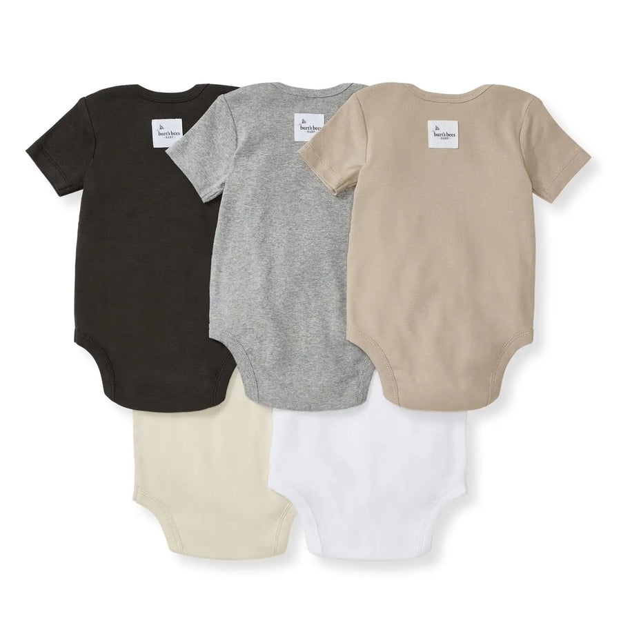 Solid Organic Cotton Short Sleeve Baby Bodysuits 5 Pack
