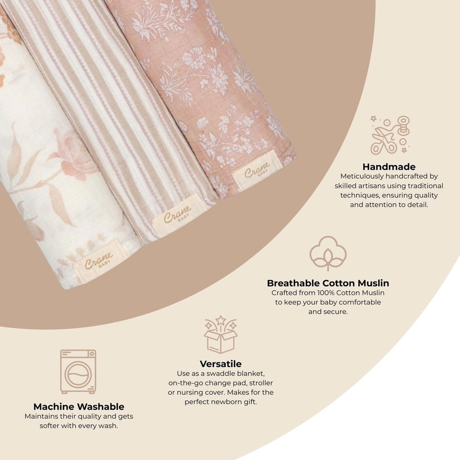 Cotton Muslin Swaddle Blanket Set (Set of 3)