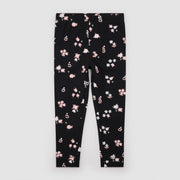 Toddler Top & Bottom Set Pink Flowers Print on Black Fleece