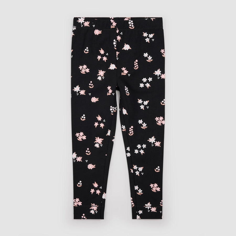 Toddler Top & Bottom Set Pink Flowers Print on Black Fleece