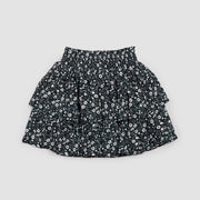 Vintage Floral Print on Black Chiffon Tiered Skirt