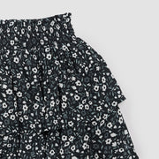 Vintage Floral Print on Black Chiffon Tiered Skirt
