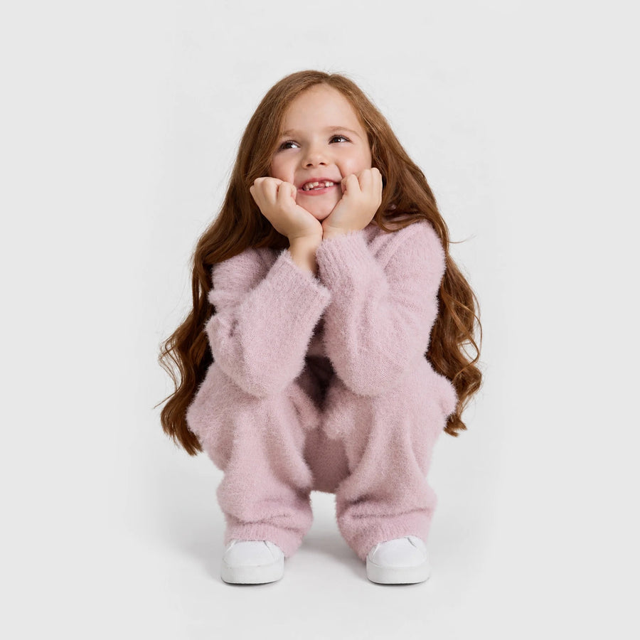 Pastel Pink Feather Yarn Hoodie Set