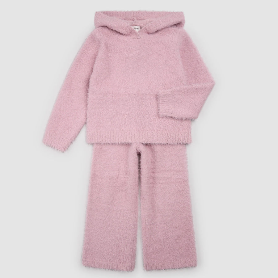 Pastel Pink Feather Yarn Hoodie Set