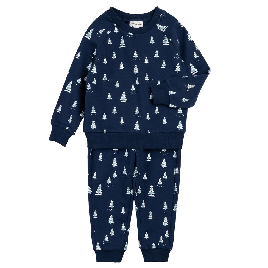 Snowy Pine Print on Blue Jogger Set