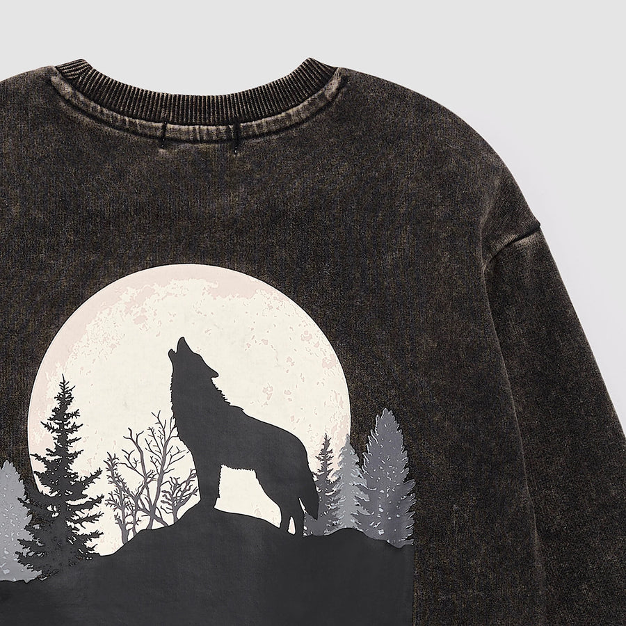 Call of the Wild Print on Black Acid Wash Sweatshirt
